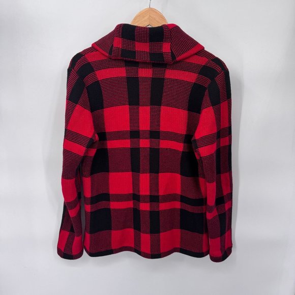 Chaps Sweater Jacket Mens S Red Black Buffalo Plaid Cotton Knit‎ Shawl Collar - Picture 6 of 9